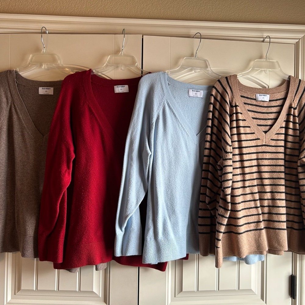 Old Navy Women's V-Neck Sweater Collection - Red, Blue, Tan